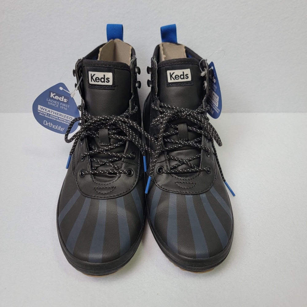 New Keds Women's Scout Splash Rain Boots Weatherized Sneaker Size 8.5 Blk/Blue
